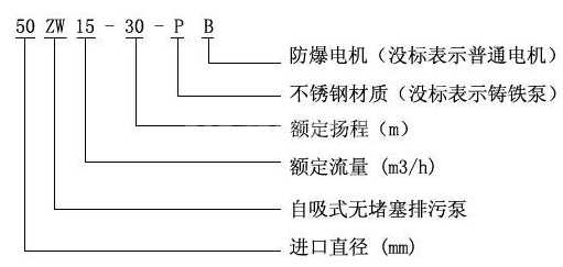 ZW無(wú)堵塞自吸式排污泵型號(hào)意義